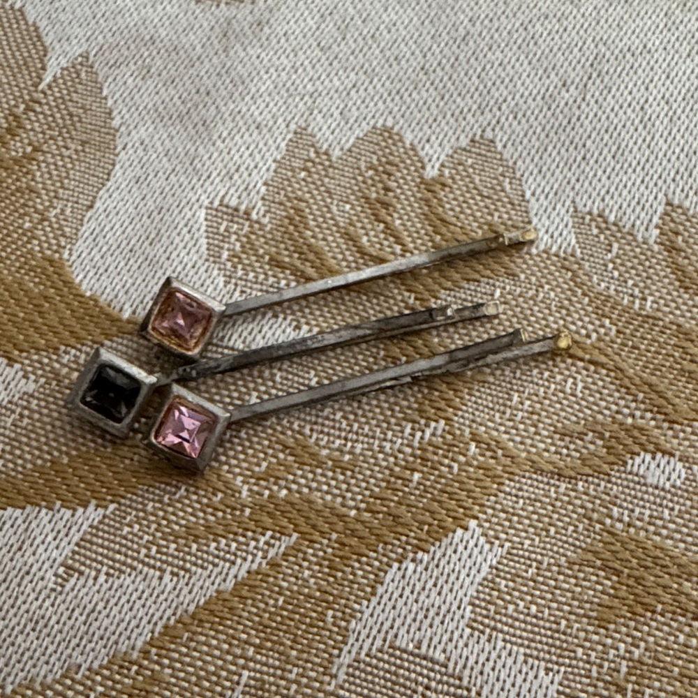 Pink and grey Square bridal Gem Hair Pins